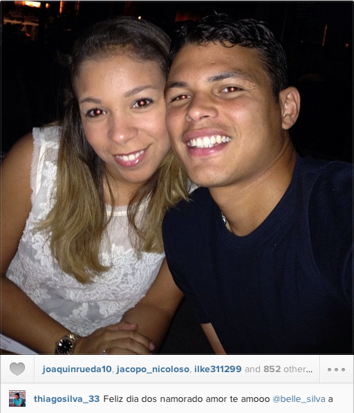 O zagueiro Thiago Silva junto com a esposa Isabele (Foto: reprodução Instagram)