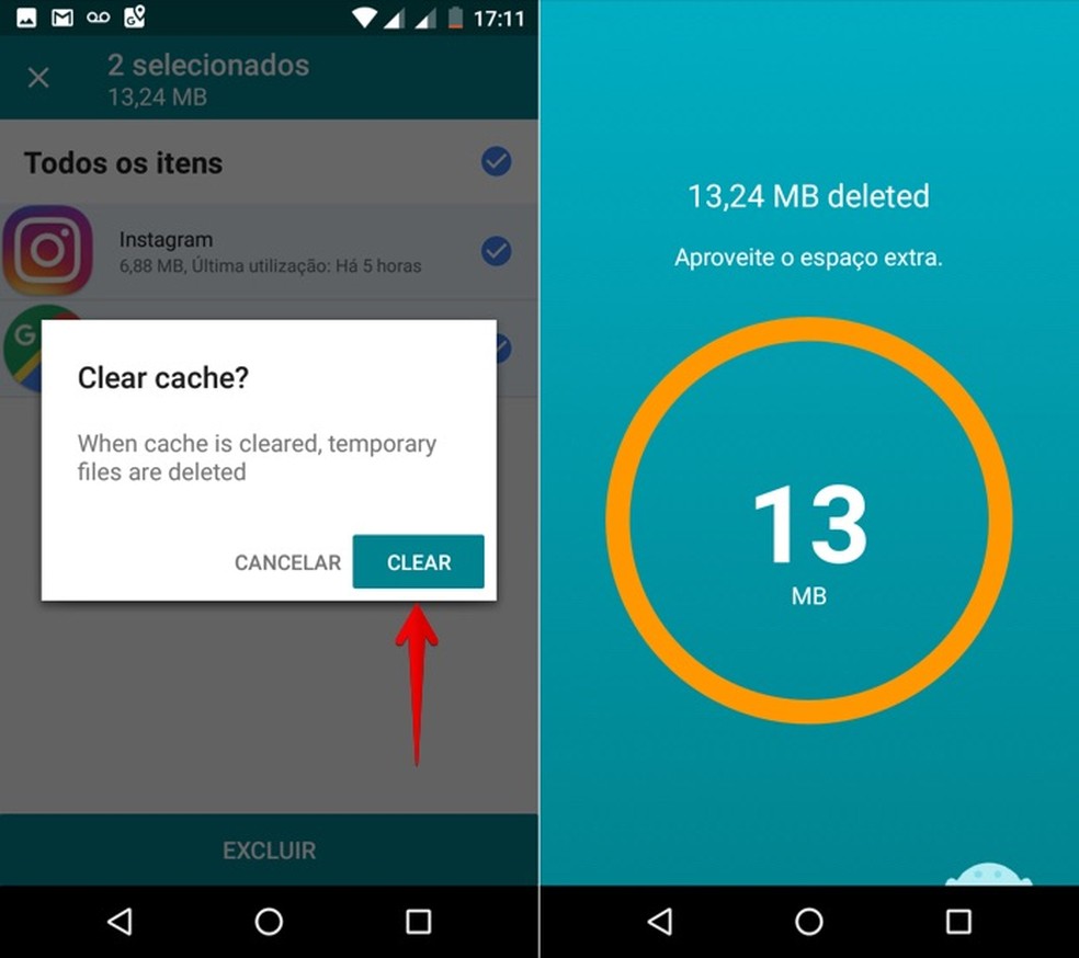Confirme a ação para liberar espaço no Files Go (Foto: Reprodução/Helito Bijora)