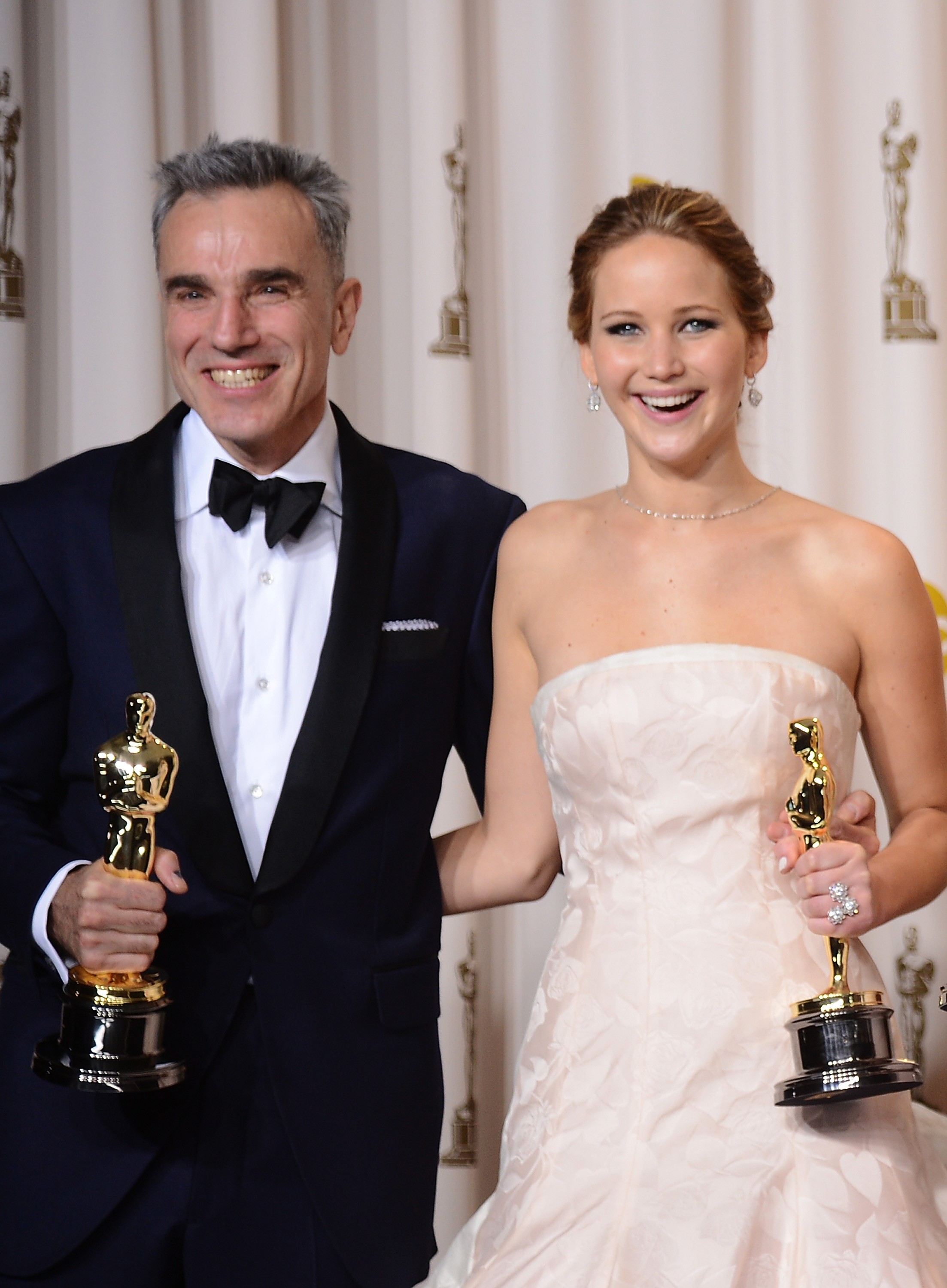 Daniel Day-Lewis e Jennifer Lawrence: os vencedores de melhor ator e melhor atriz no Oscar 2013 (Foto: Getty Images)