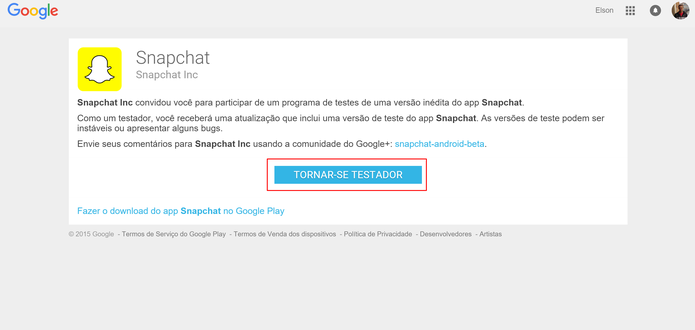 Snapchat Beta precisa da confirmação do interesse do usuário em testar app (Foto: Reprodução/Elson de Souza)