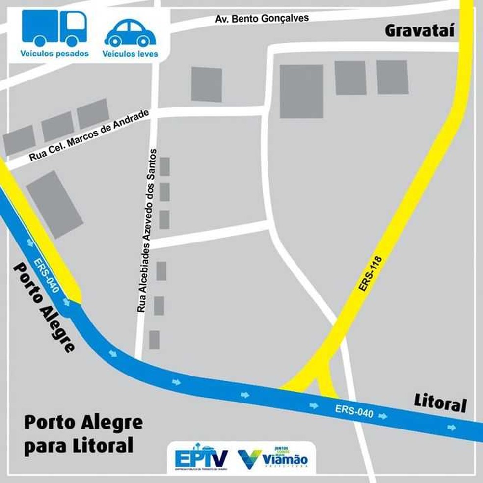 Mapa mostra desvio em Viamão (Foto: Divulgação)