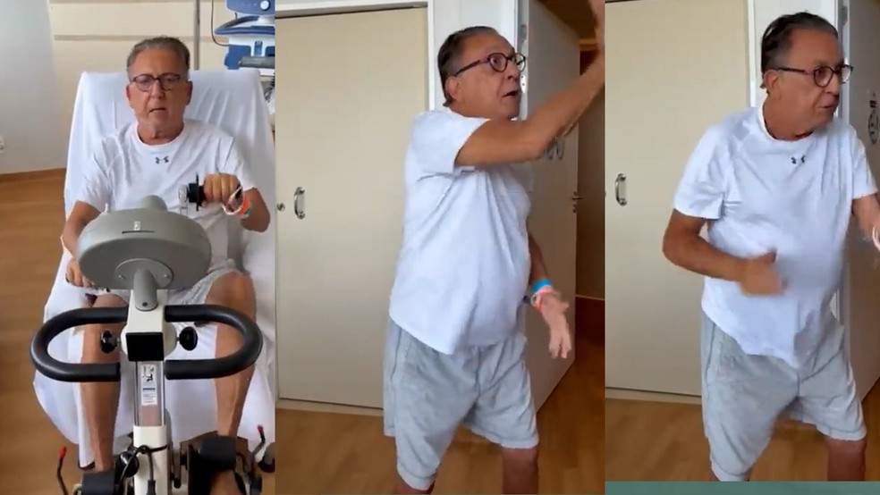 Galvão Bueno se exercita em hospital — Foto: Reprodução Instagram