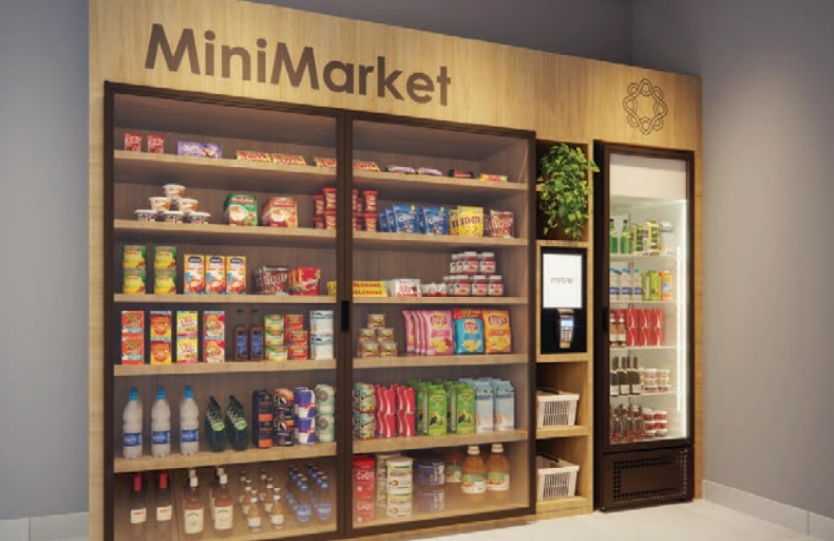 O mini market funciona como um supermercado para atender os moradores de forma rápida (Foto: Mitre Realty / Divulgação )