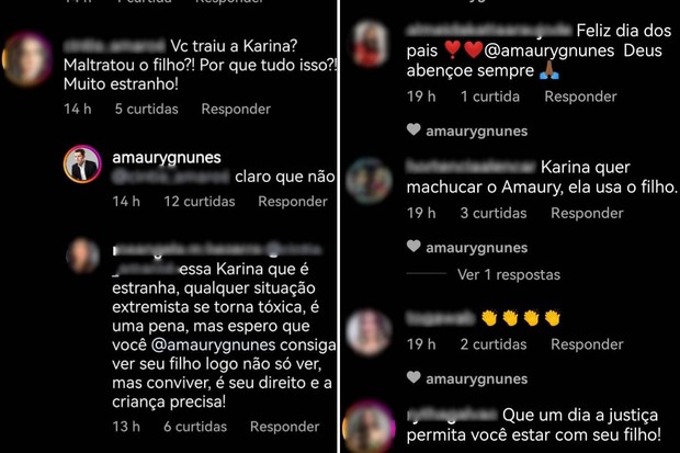 Amaury Nunes responde e curte comentários de seguidores (Foto: Reprodução/Instagram)