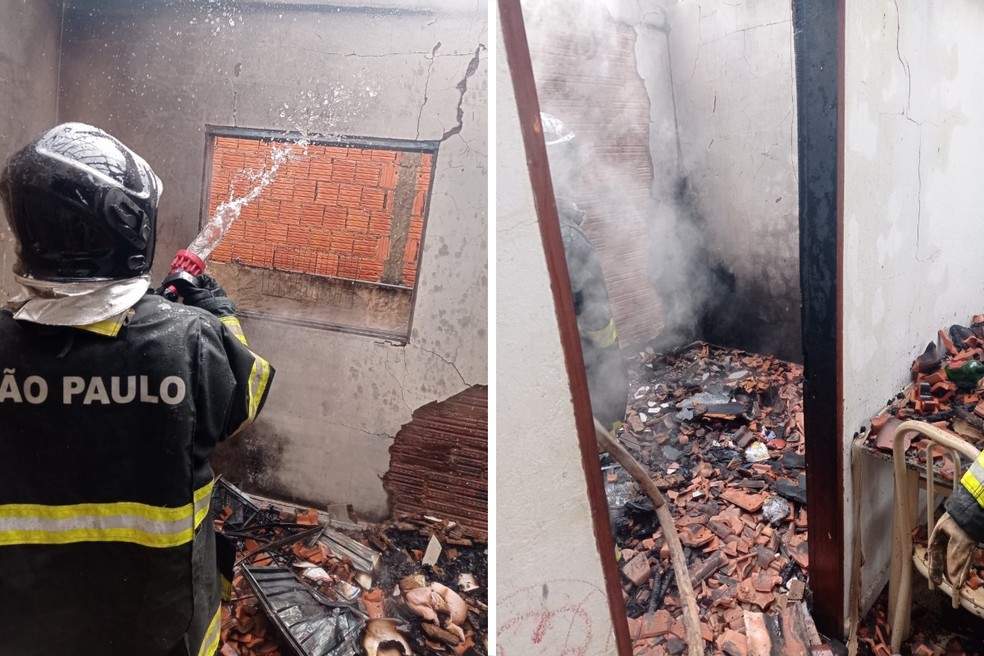 Homem morre após casa pegar fogo em Coronel Macedo (SP).  — Foto: Corpo de Bombeiros/Divulgação