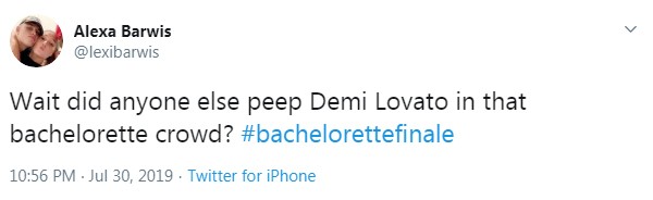 Fã comenta participação de Demi Lovato em The Bachelorette (Foto: Reprodução / Twitter)