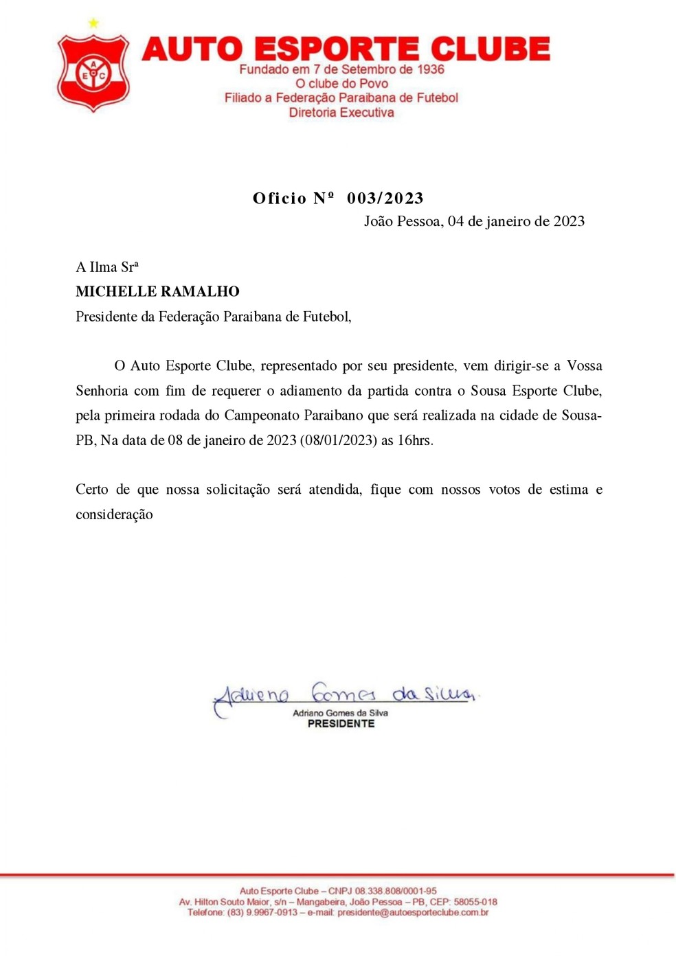 — — Foto: Divulgação / Auto Esporte-PB