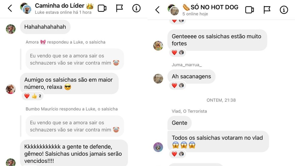 Prints de conversas nas redes sociais dos grupos rifais do BSB. — Foto: Reprodução/RedesSociais