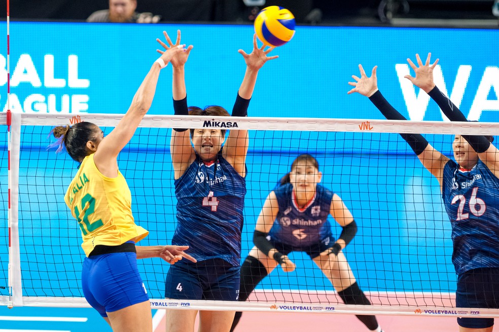 Natália Brasil x Coreia do Sul vôlei Liga das Nações — Foto: Eric Francis/FIVB