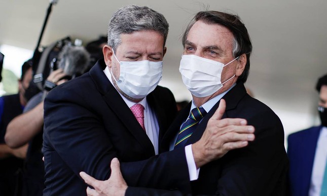 O presidente da Câmara, Arthur Lira, e o presidente Jair Bolsonaro, após reunião no Palácio do Planalto 