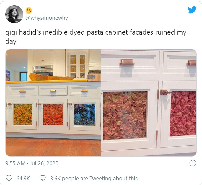 Internautas comentaram a decoração do apartamento de Gigi Hadid no Twitter (Foto: Reprodução / Twitter)