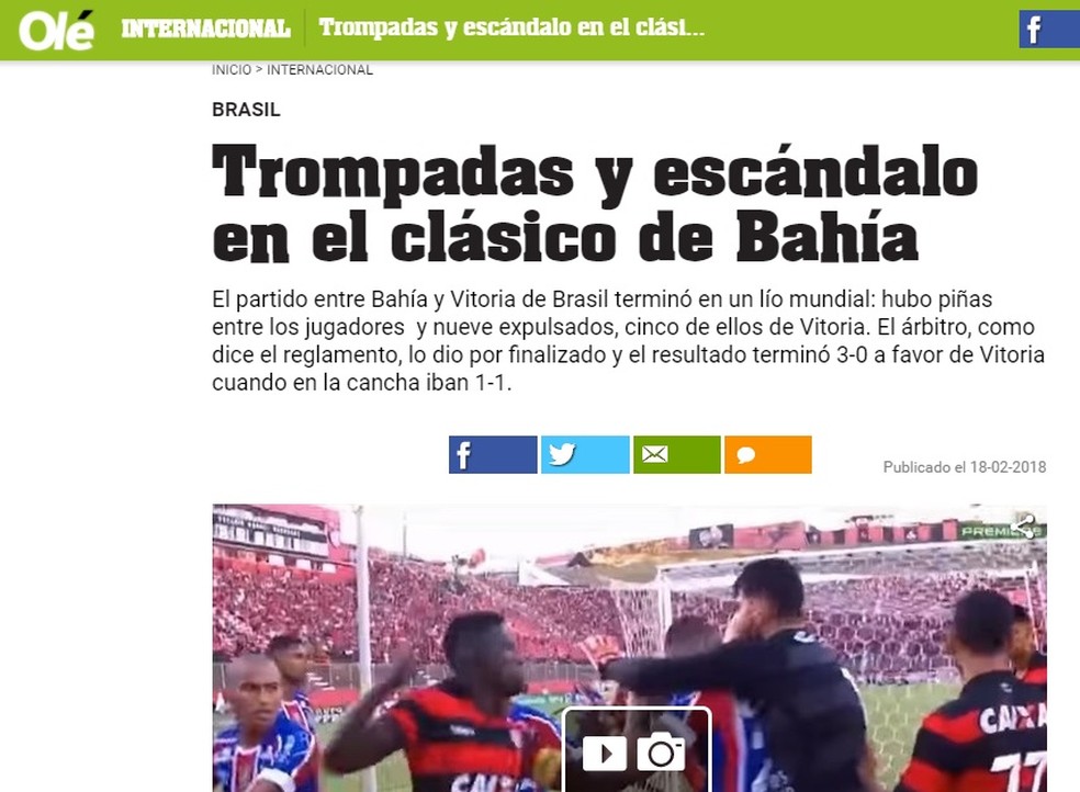 Olé repercutiu a confusão ocorrida após o gol de Vinícius (Foto: Reprodução)