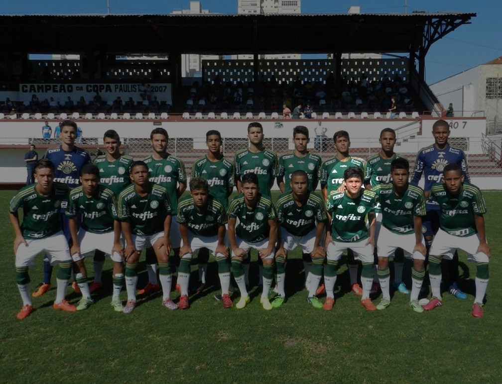 Artur, em destaque, com a equipe sub-17 do Palmeiras — Foto: Reprodução/Facebook