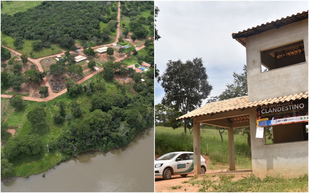 MP interdita loteamento ilegal onde eram construídas casas de luxo em Senador Canedo, Goiás — Foto: Reprodução/TV Anhanguera