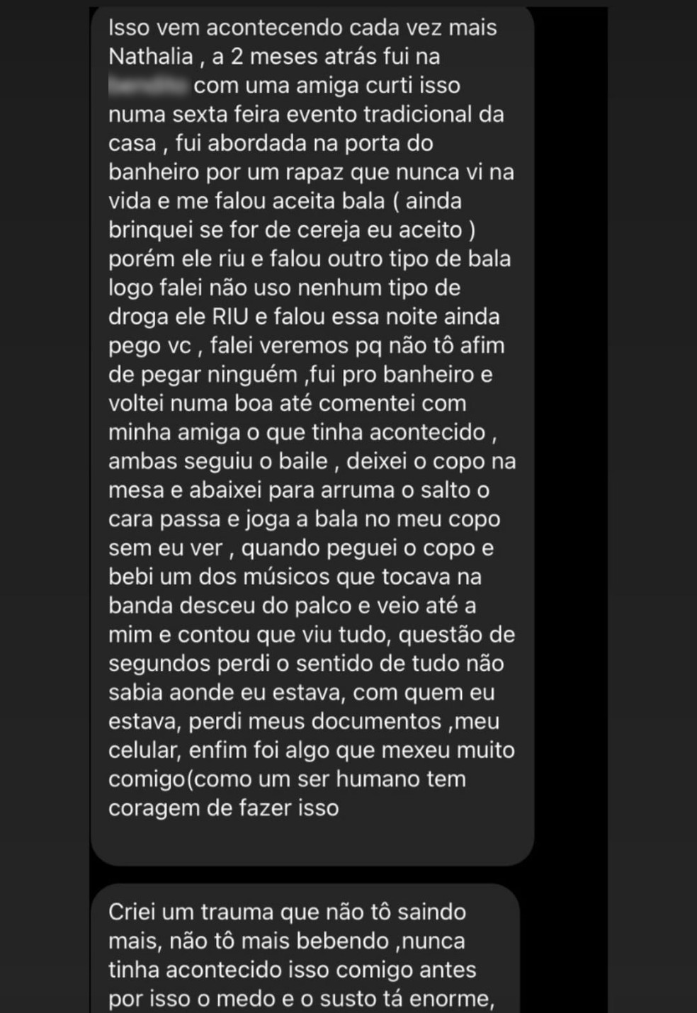 Relato de outra vítima dopada em boate de Cuiabá — Foto: Reprodução/Instagram