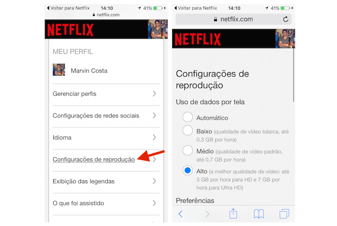 Otimizando a qualidade de vídeos do Netflix pelo iPhone (Foto: Reprodução/Marvin Costa)