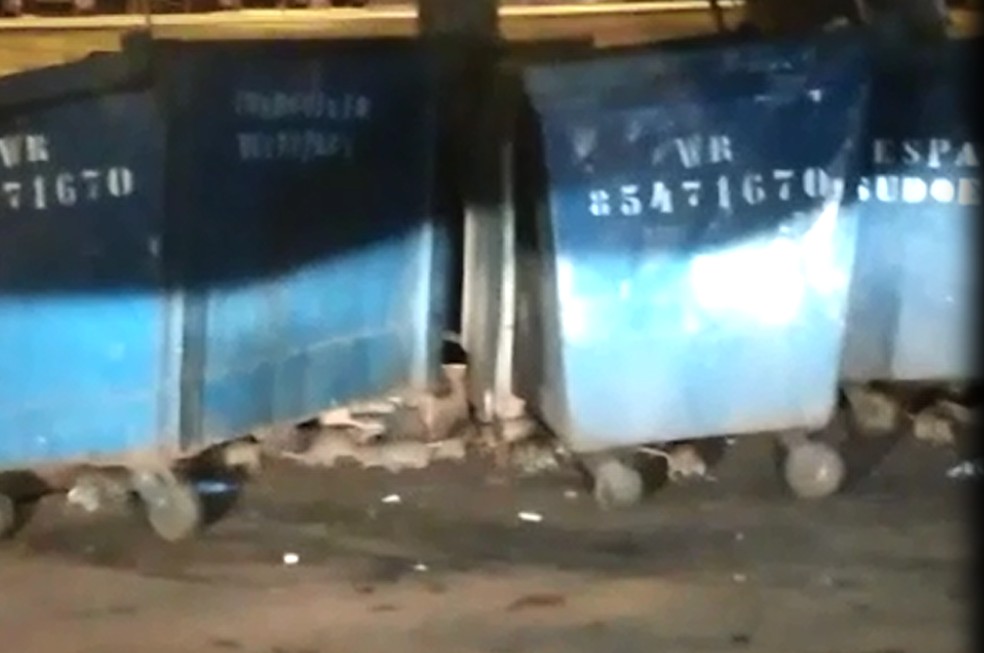 Ratos comem restos de alimentos colocados em contêineres de quadra comercial no Sudoeste (Foto: Reprodução)