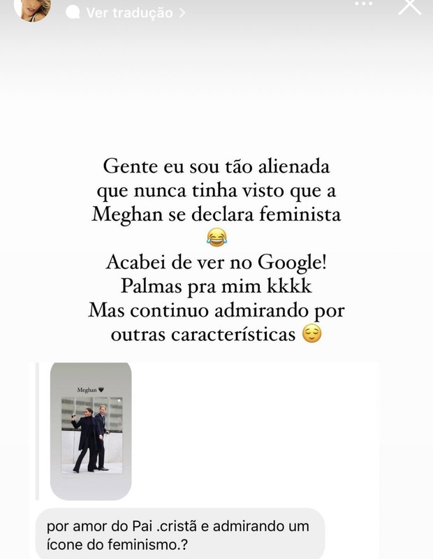 Post de Carol Dias sobre Meghan Markle (Foto: Reprodução/Instagram)