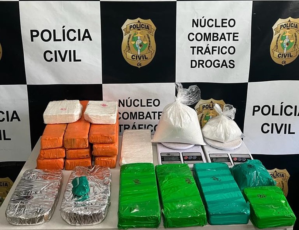 Materiais estavam armazenados em tabletes e sacos plásticos — Foto: Polícia Civil