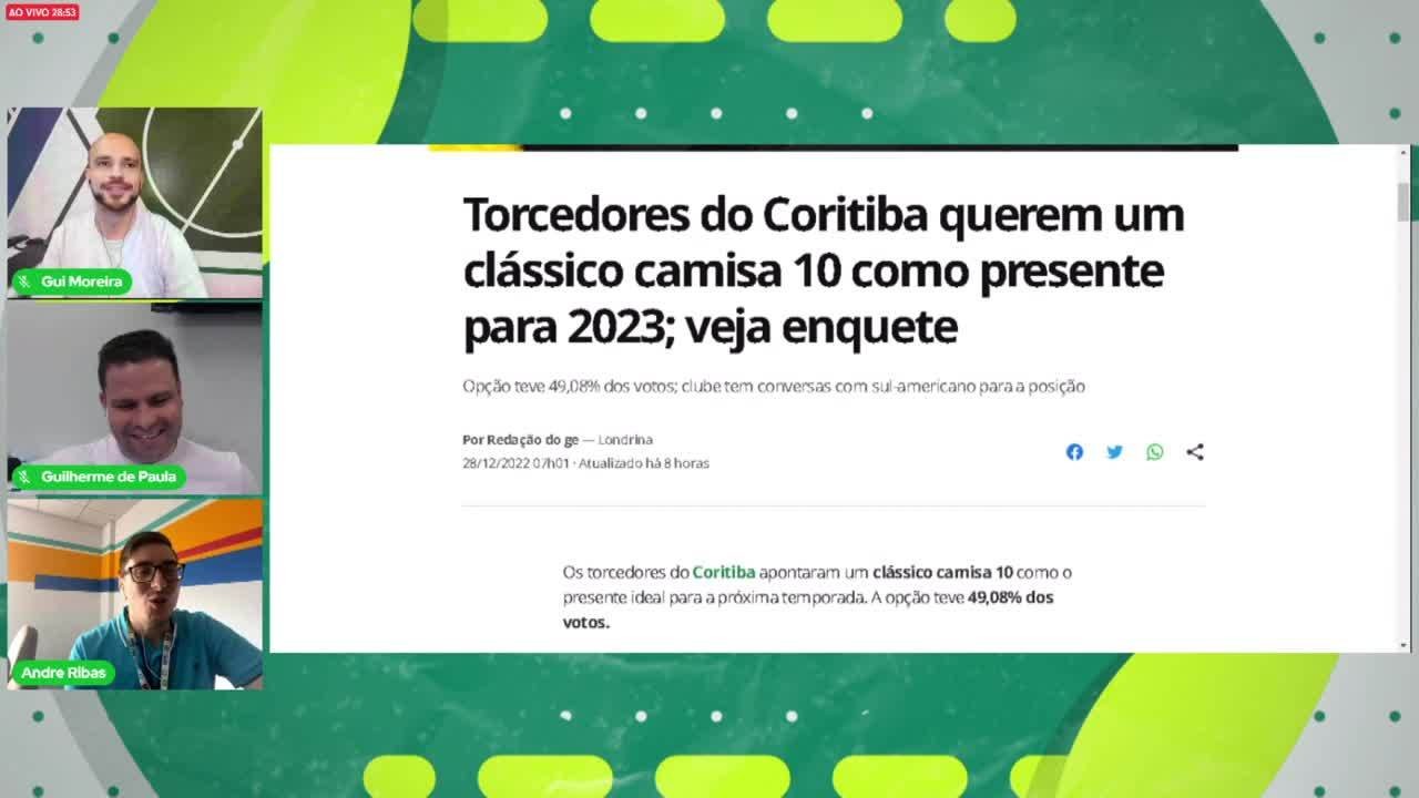 Central do ge PR debate presente escolhido pela torcida do Coritiba; camisa 10 vem? veja