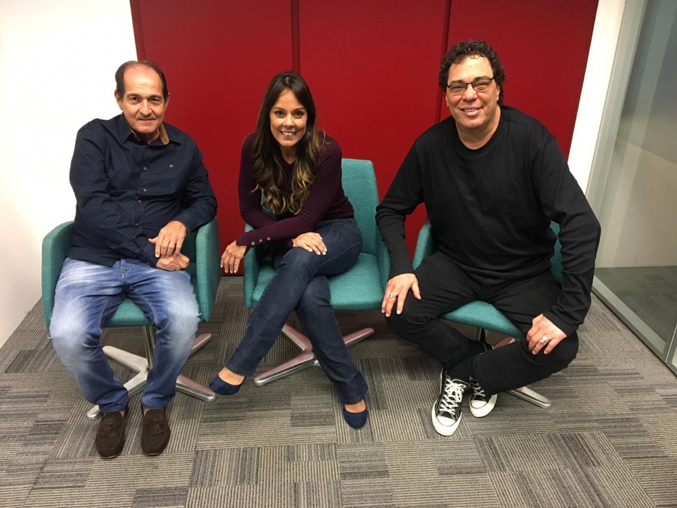 Muricy Ramalho, Fabíola Andrade e Casagrande na live do GloboEsporte.com — Foto: GloboEsporte.com