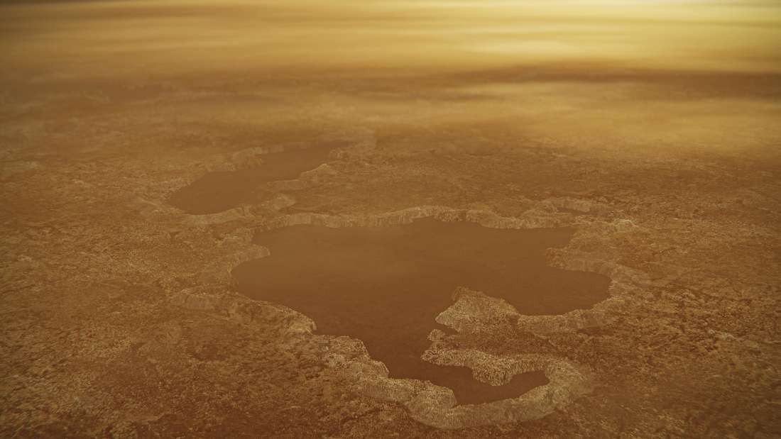 Representação de como são os lagos de Titã, a maior lua de Saturno  (Foto: NASA/Caltech)