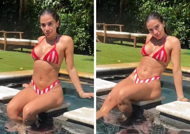 Ao som de Girl From Rio, Anitta joga charme em mergulho na piscina (Foto: Reprodução/Instagram)
