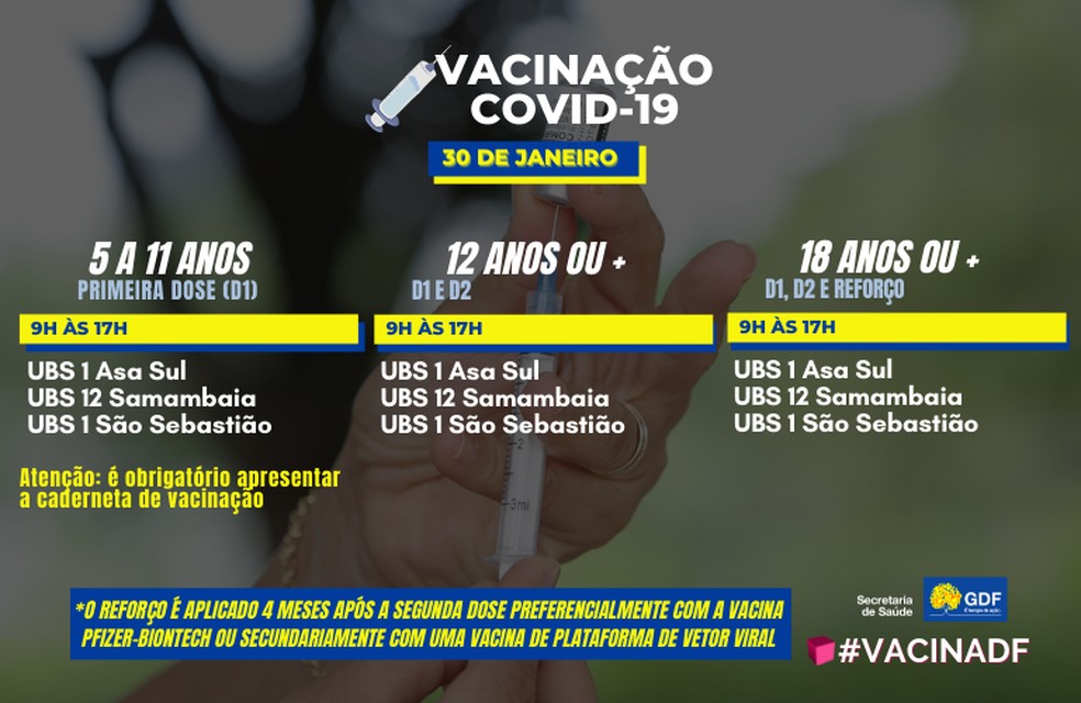 Vacinação contra Covid 19 neste domingo (30) no Distrito Federal — Foto: SES-DF/Divulgação