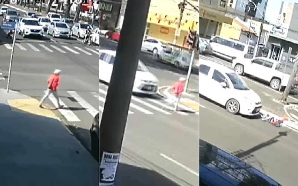 Idosa fica em estado grave após ser atropelada na faixa de pedestres em Franca, SP — Foto: Reprodução/Câmeras de segurança