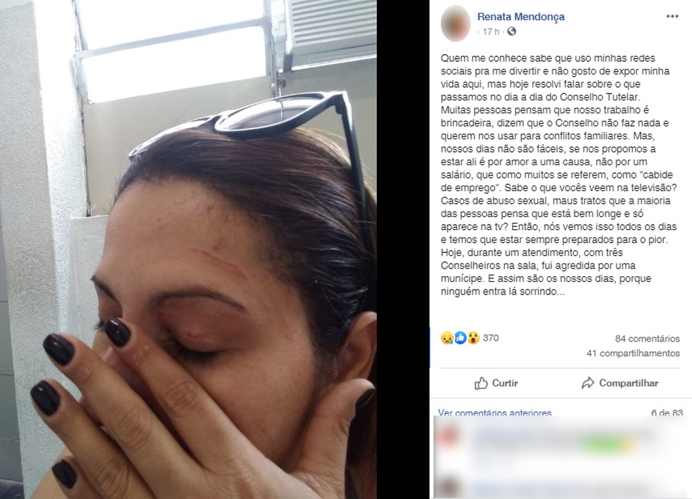 Conselheira fez postagem nas redes sociais após agressão em São Vicente, SP — Foto: Reprodução/Facebook