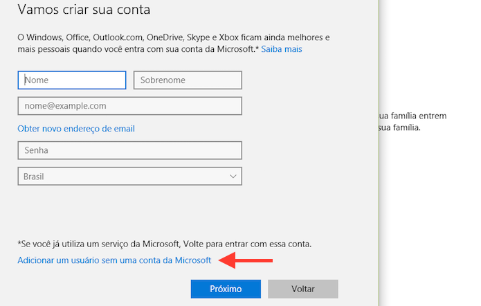 Acessando a página para adicionar um usuário ao Windows 10 que não tem uma conta da Microsoft (Foto: Reprodução/Marvin Costa)