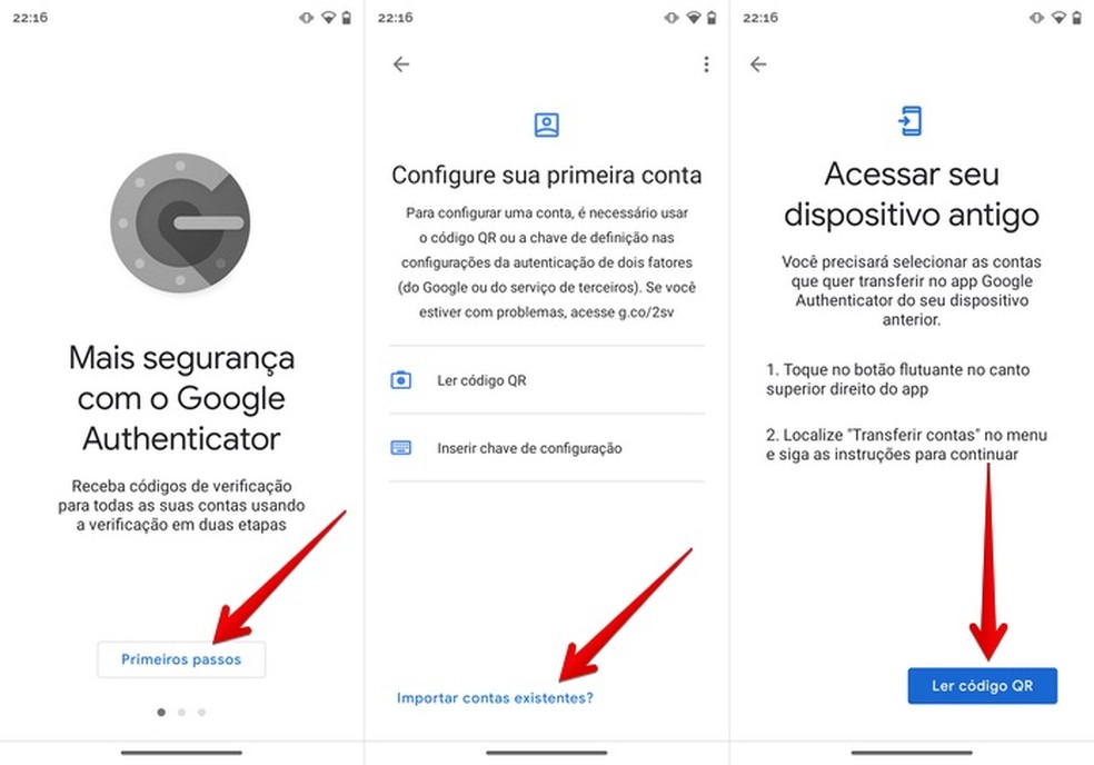 Importando contas no Google Authenticator em outro celular — Foto: Reprodução/Helito Beggiora