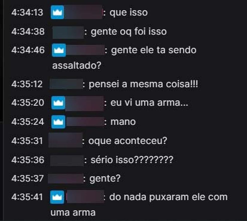 Pessoas que acompanhavam a live ficaram assustadas no momento que imagens flagraram assalto em Guarujá, SP — Foto: Reprodução
