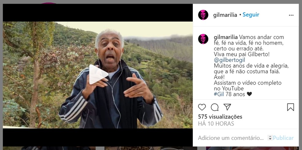 Marília Gil prestou homenagem ao pai, Gilberto Gil, que completa 78 anos nesta sexta (26). — Foto: Reprodução/Redes sociais