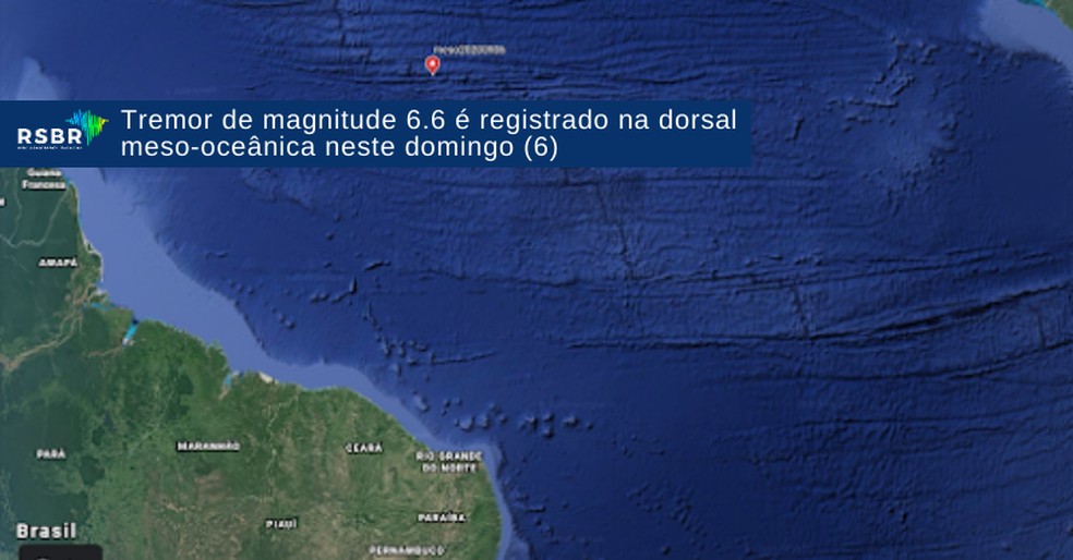 Tremor de magnitude 6,6 é registrado no oceano ao Norte do Ceará neste domingo (6). — Foto: Rede Sismográfica Brasileira/ Divulgação