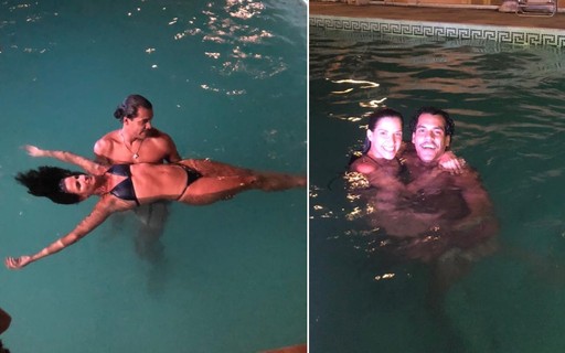 Marcello Melo Jr. e Lazuli Barbosa gravam clipe em piscina de mansão