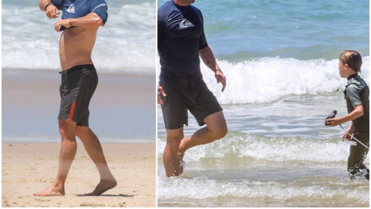 Chris Hemsworth curte dia de surfe com mulher e filhos em praia na Austrália