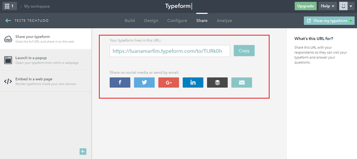 Criando um formulário no TypeForm (Foto: Reprodução/Luana Marfim)