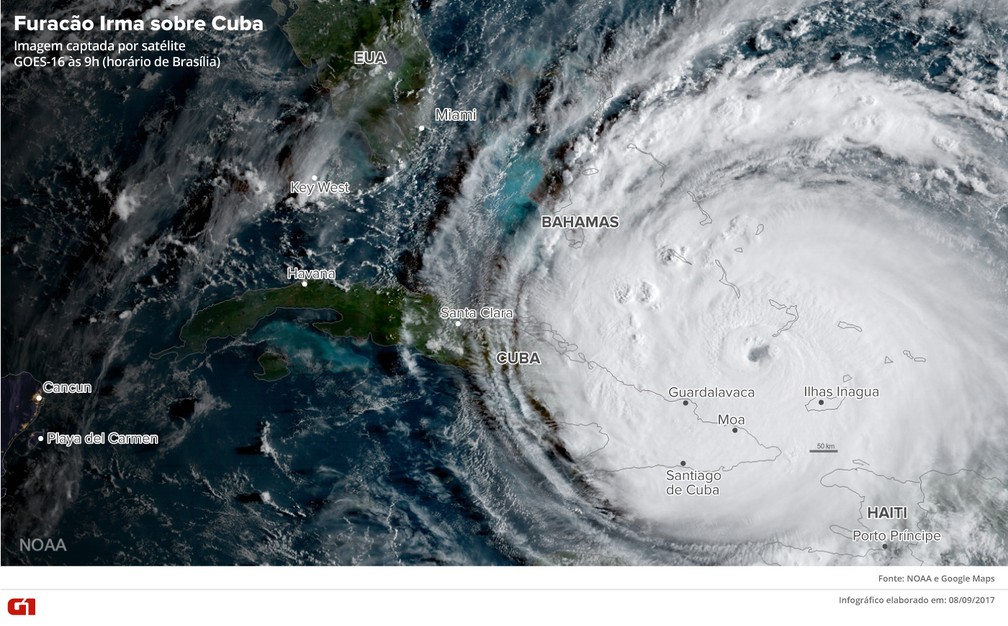 Furacão Irma sobre Cuba na sexta-feira (8) (Foto: Arte/G1)