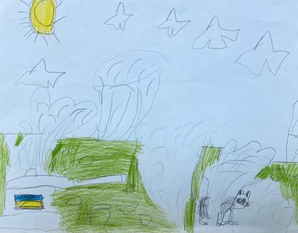 Guerra na Ucrânia: os desenhos das crianças que retratam o horror da guerra — Foto: BBC
