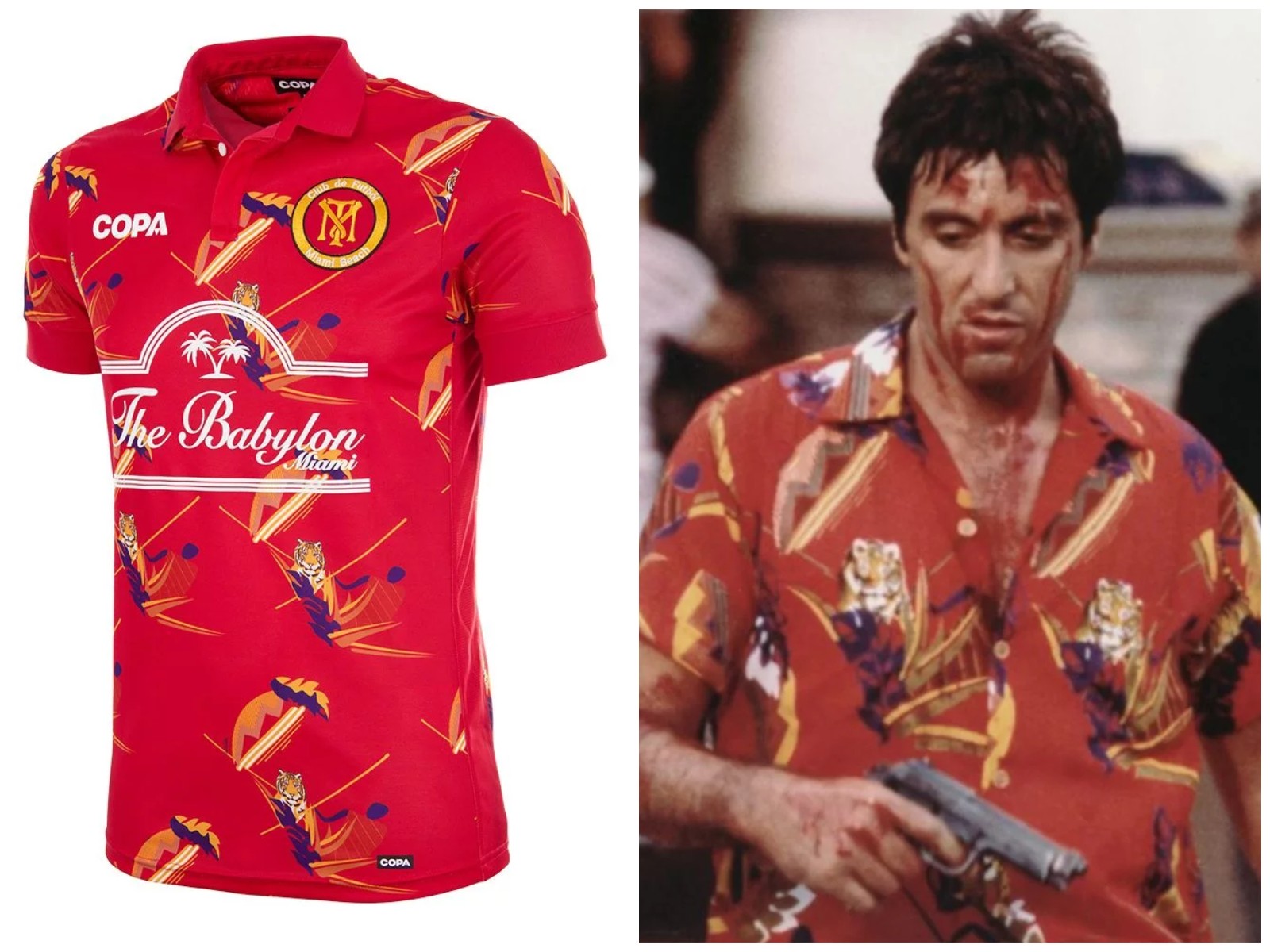 Camisa de futebol da COPA com estampa inspirada no figurino de Tony Montana, interpretado por Al Pacino, de Scarface (Foto: Reprodução)