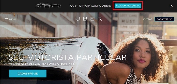 Bot?o de cadastro para motoristas no site do Uber (Foto: Reprodu??o/Raquel Freire)