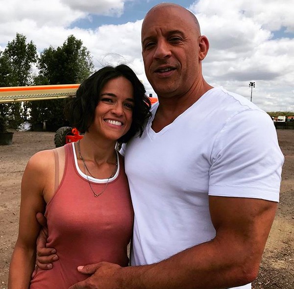 Vin Diesel e Michelle Rodriguez no set de Velozes e Furiosos 9 (Foto: Instagram)