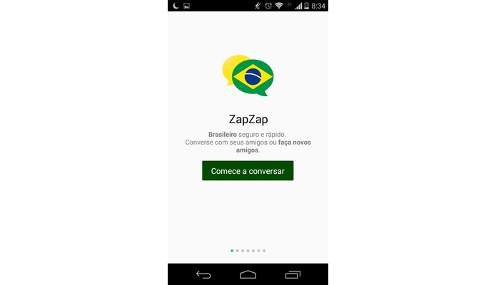 Primeira tela do ZapZap assim que o app ? baixado (Foto: Reprodu??o/ Raquel Freire)