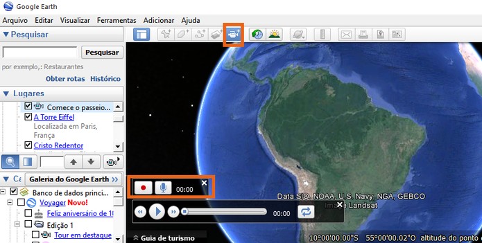 Abra o controlador de gravação no Google Earth (Foto: Reprodução/Barbara Mannara)