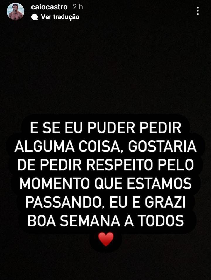 Caio Castro comenta fim do namoro com Grazi Massafera (Foto: Reprodução / Instagram)