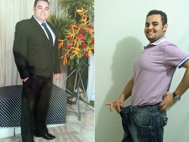 Com 122 kg, ele ficou internado com a pressão alta e desde então, começou a mudar os hábitos; fotos mostram antes e depois (Foto: Arquivo pessoal/Deidson Daniel Silva)
