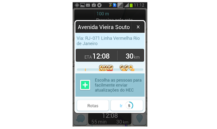 Dados sobre uma rota definida no Waze para Android (Foto: Reprodução/Marvin Costa)