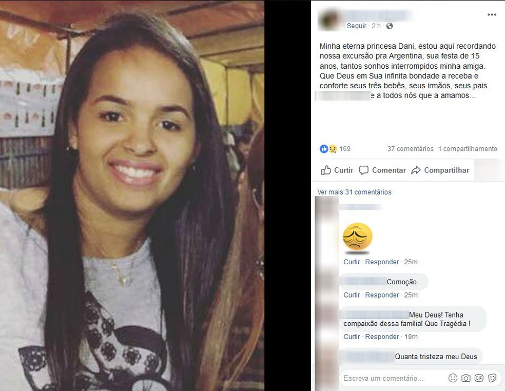Amigos e parentes usaram as redes sociais para lamentar o assassinato da jovem Danielle Martins em Andradina — Foto: Reproduo/Facebook