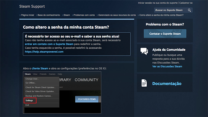 Resolva problema com contas e senhas no suporte do Steam (Foto: Reprodução/Murilo Molina)